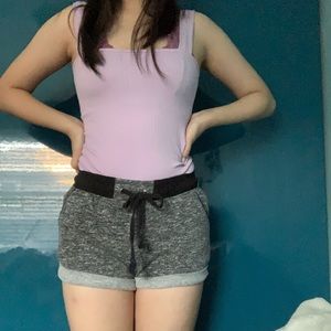 Gray cuffed elastic/ drawstring shorts